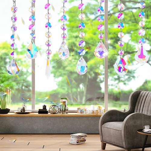 Set Of 6 Lotus Crystal Sun Catchers - Prism Rainbow Light Catchers For Windows, Witchy Decor