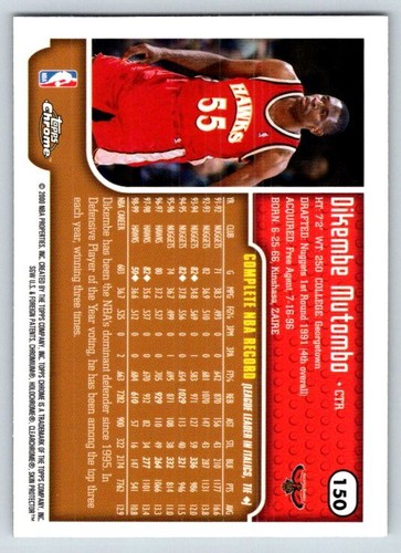 1999-00 Topps Chrom #150 Dikembe Mutombo Atlanta Hawks - Bild 2 von 2