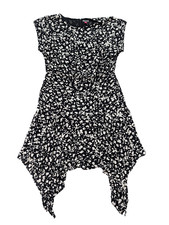 Vince Camuto Women's Dress Size 14 Black Print Handkerchief Hem