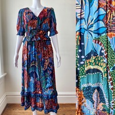 Farm Rio Blue Cool Leopard Print Ruffle Maxi Dress XS EUC