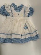 Vintage Gingham Dress Blue  White with Appliqu  Embroidery 12 MTHS See Measure