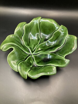 Vintage Cemar California Pottery 612 Glazed Ceramic Green Large Leaf Bowl