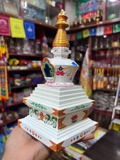 Hand Carved and Painted Wooden Stupa Chorten