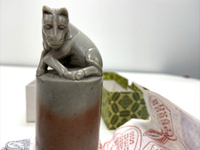 Antique Carved Stone Ink Seal Stamp Horse 4.5" Tall Round Cylindrical Jesus❤️U