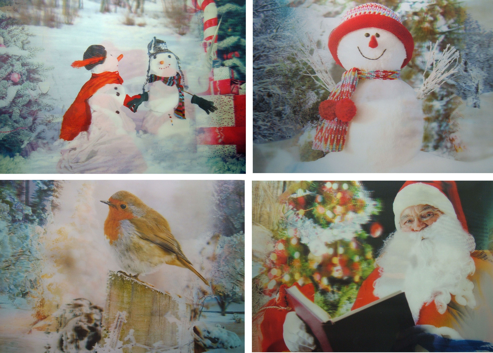 Christmas Placemats Set of 4 Table Mats, Optical Illusion Lenticular Santa Robin
