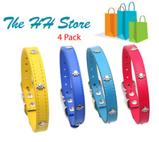 4pk -Adjustable Cute PU Paw Leather Collar Pet Puppy Dog Cat Kitten 4 Colors Lot