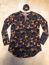 NWOT  Free People black deer leaf llama button front waffle weave therma tunic S