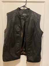 Montanaco Black Faux Leather Full Zip Vest Pockets Women's Large