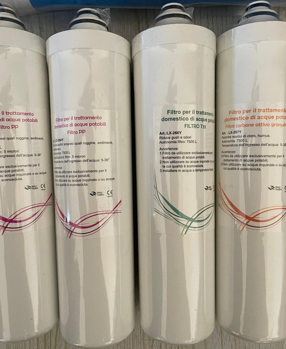 Kit 8 Filtri Universali Per Depuratore Acqua Osmosi Inversa – T33 Carbone E Sedimenti, 4 Kit = 8 Pezzi, Compatibili E Facili Da Installare