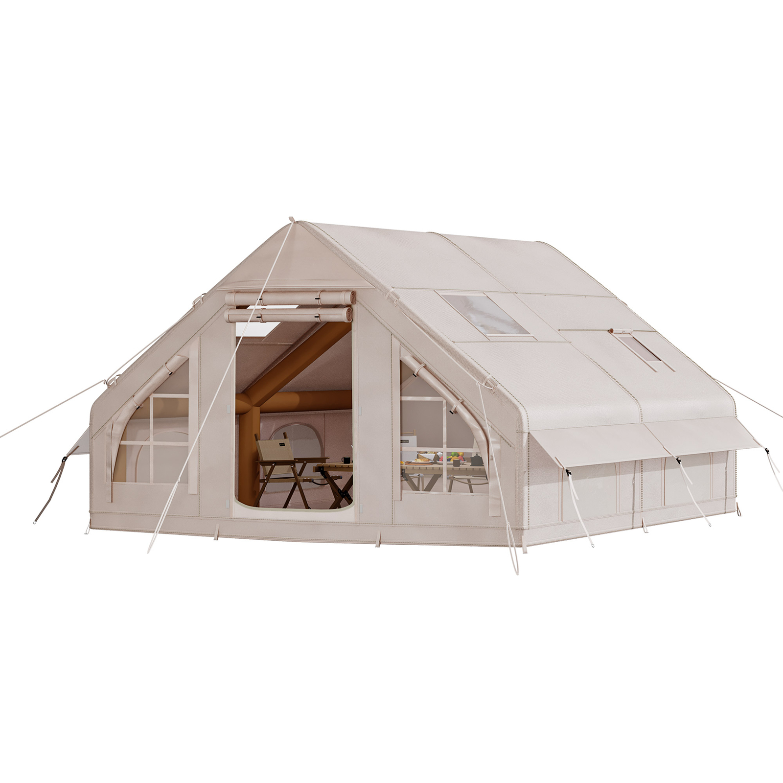 8 Person Portable Inflatable Camping Hiking Tent Waterproof w/ Stove Jack Window