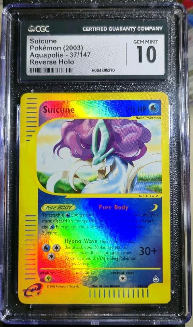 Suicune 37/147 Reverse Holo Aquapolis CGC 10 Gem Mint PSA BGS Pokemon Card