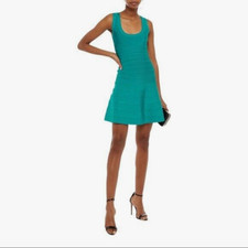 Herve Leger Scooped Sleeveless A-line Dress in Turquoise - X-Small NWT $1,090