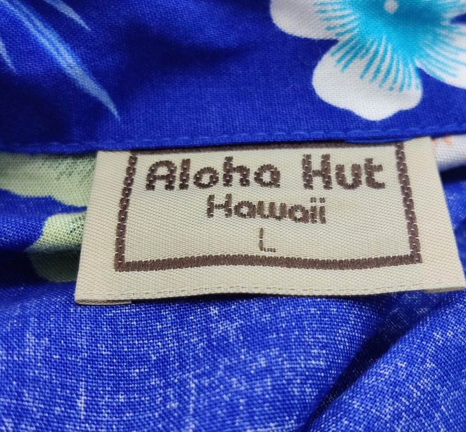 Camisa Hawaiana Aloha Hut Mujer Rayón Hibisco Flores Abotonada Azul Talla L Foto 4 de 4
