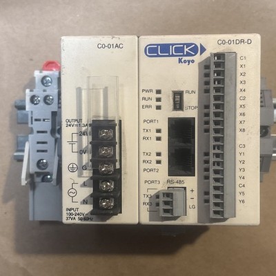 AutomationDirect CLICK PLC C0-01DR-D + C0-01AC Power Supply + 781-1C-SKT Relay 