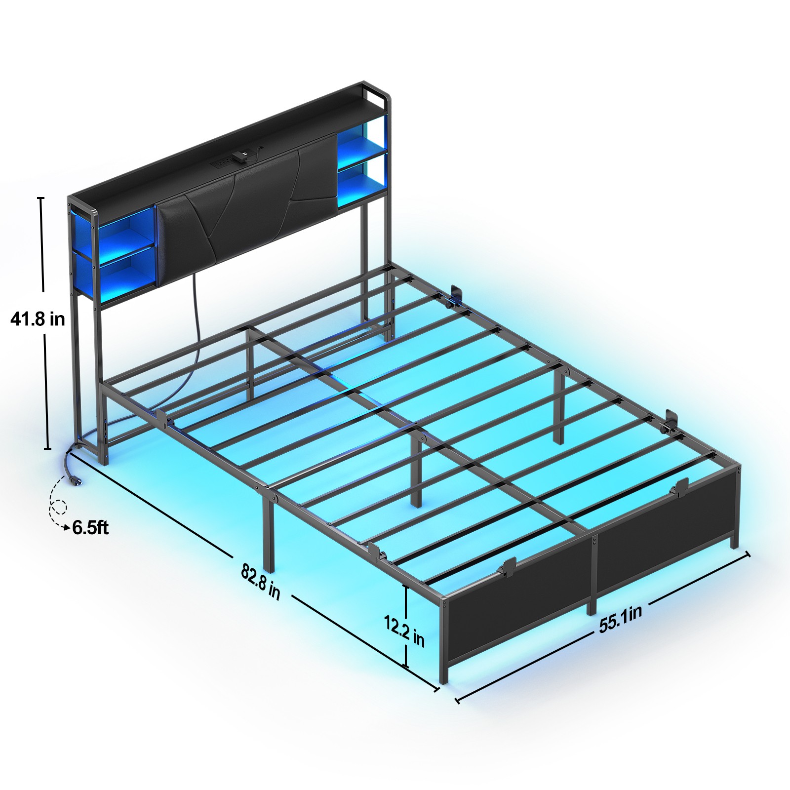 With With Upholstered Headboard & Rgb Led Lights