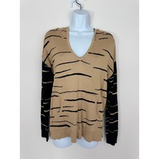 Belle by Belldini Camel Black Striped Hooded Sweater Women  s Small NWT Knit