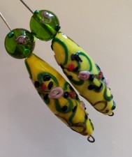 Lampwork Beautiful Yellow/Green Glass Beads Lot Of 4 PC A9 