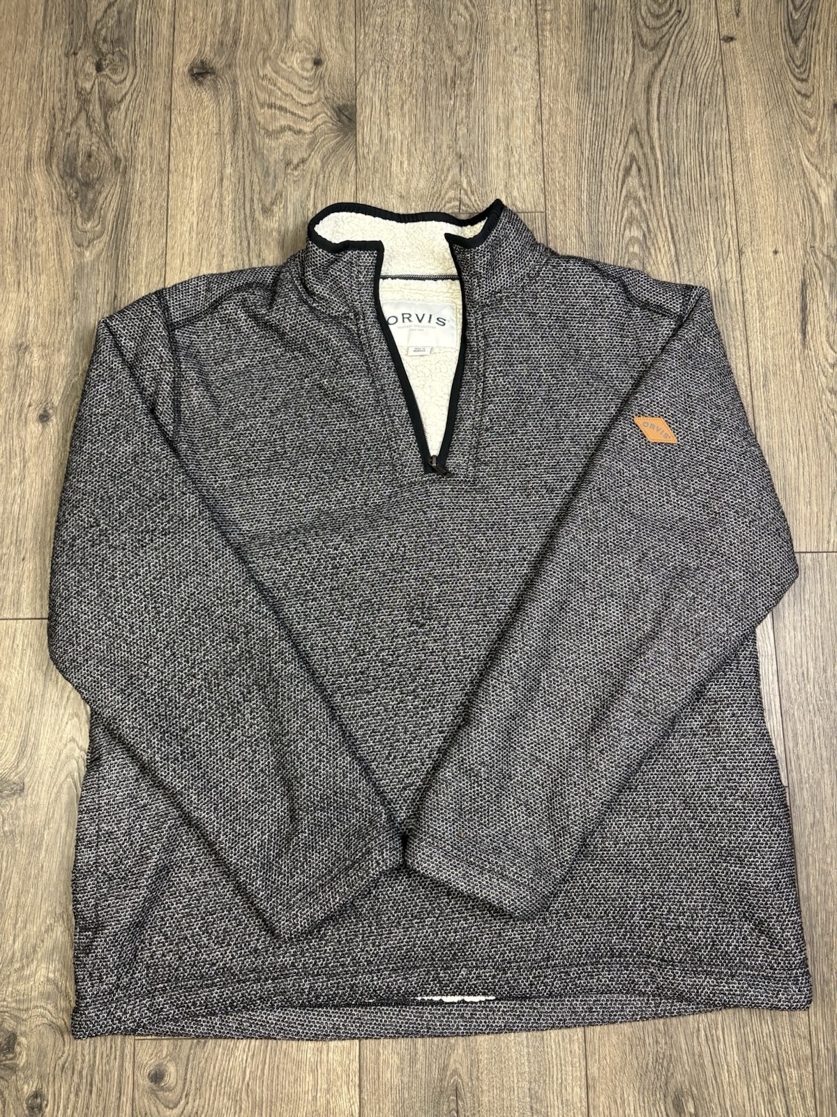 Orvis Sherpa Lined Knit Quarter Zip  Sweater XL Gray Long Sleeve