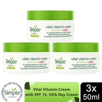 Simple Kind to Skin Tagescreme LSF 15 Vital Vitamin für empfindliche Haut 50ml, 3 Stück