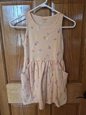 Girls Cat  Jack Size M/8 Peach Floral Print Sleeveless Dress with Pockets