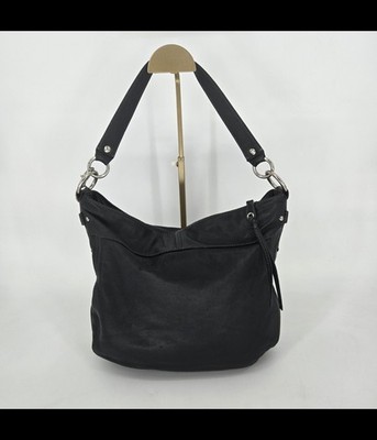 Coach Soho Black Leather Hobo Shoulder Bag Silver Hardware Zip Purse 14  Studs 
