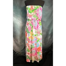 Lilly Pulitzer for Target Strapless Maxi Dress Floral Pink Green Womens Small