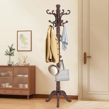 Wooden Coat Rack Stand, Vintage Wood Coat Rack Freestanding with Sturdy Trian...