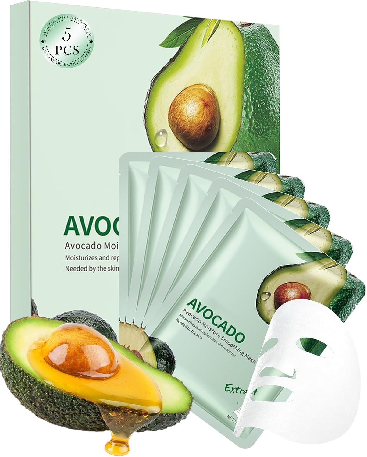 Facial Sheet Mask Set,5Pcs Avocado Hydrating Moisturizing Face Mask Product | K