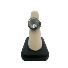 Estate Designer Sterling Silver  Faceted Round Clear Quartz Size 7 Ring 64