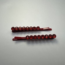 Set Of 2 Bobby Pin Rhinestone Crystal Hair Clip Hairpin Jeweled Dark Red