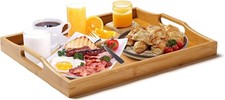 Large Wooden Trays for Serving, Bamboo Serving Tray with handles for Eating Foo