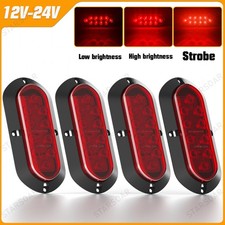 4x Red 6 Oval Trailer Lights Flash Led Stop Turn Tail Truck Sealed Flush Mount