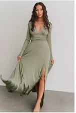 Baltic Born Womens Arianna Maxi Dress V Neck Smocking Stretchy Sage Green 3XL