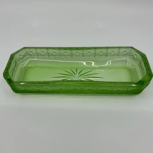 Vintage Art Deco Uranium Depression Glass Vanity/relish Tray