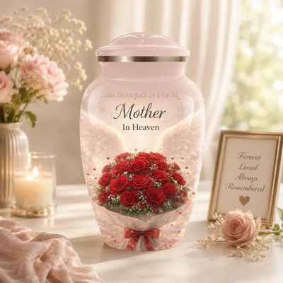 Red Rose Memorial Urn For Mom, Personalised Cremation Keepsake For Mama