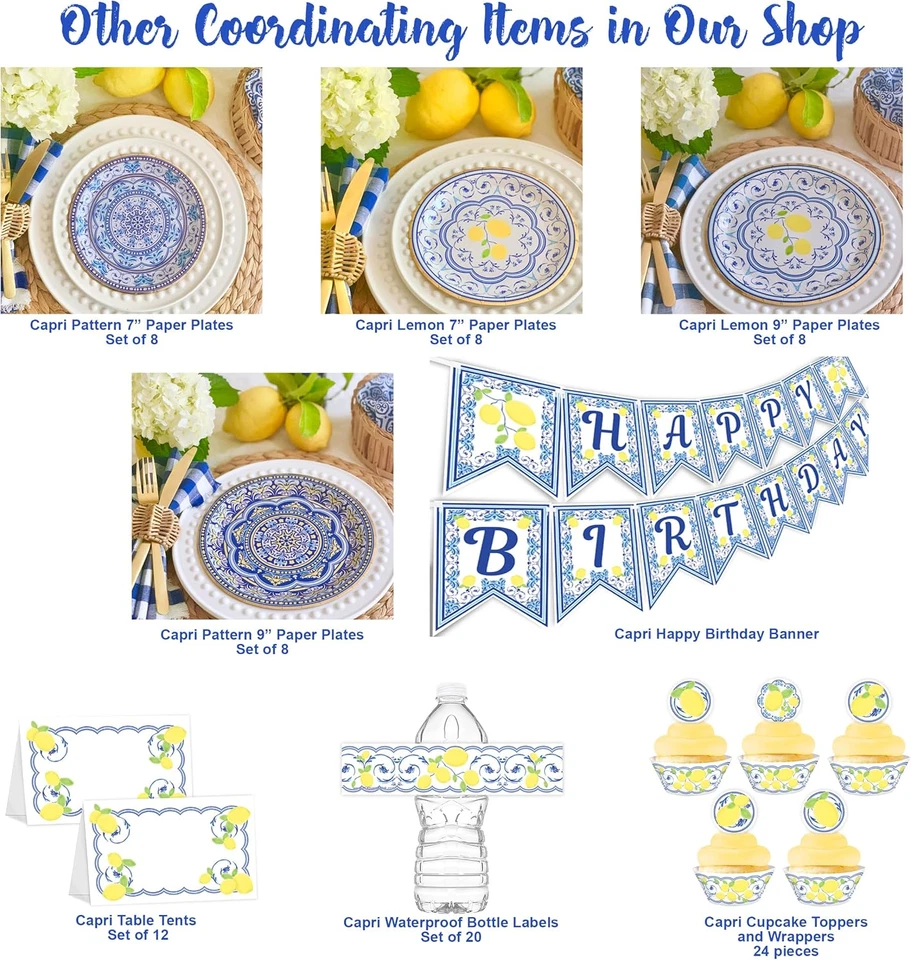 Platos de papel Capri Limón - Juego de 8 platos de papel - Suministros para fiestas de picnic - Engag Foto 3 de 4