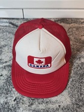 Vintage Canada Hat Cap Snap Back Red White Mesh Trucker Patch Mens 80s