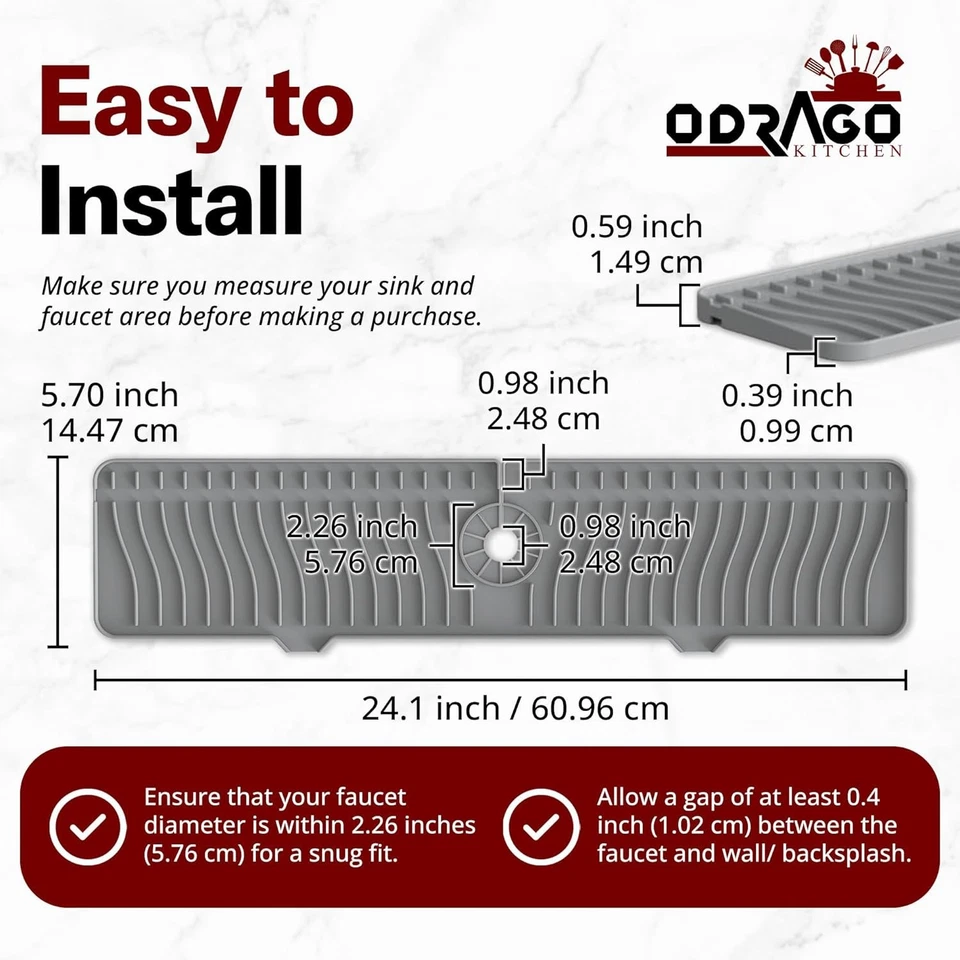 Protector contra salpicaduras de fregadero de cocina de silicona ODRAGO 24,01 pulgadas alfombrilla de grifo para cocina Foto 4 de 4