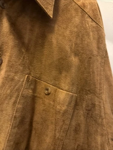 VTG Perry Ellis Mens Suede Leather Shirt Jacket L Lined Button Patch Pockets image 7