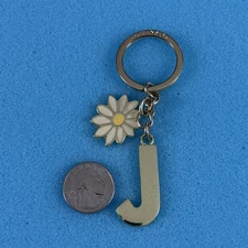 Old Navy Letter J Name Initial Flower Jenny Jessica Keychain Key Ring #57872