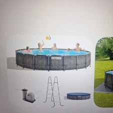 Intex Greywood Prism Frame 18x48 Round Above Ground Outdoor Swimming Pool Set