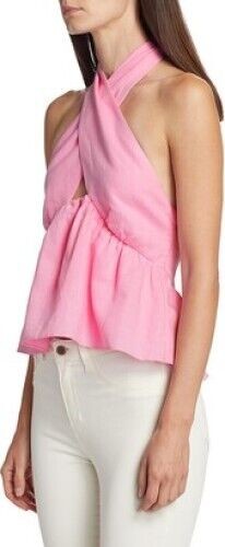 Women's Cami NYC Pink Milly Cutout Linen Halter Top Size M NWTS