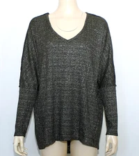 NWT Umgee Green Olive Metallic Knit Sweater V Neck Long Sleeve Size 1X