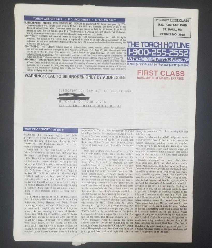 Pro Wrestling Torch ISSUE #448 July 12, 1997 WWF WCW ECW RAW NITRO NWO DX WWE - Image 2 of 4