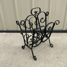 Wrought Iron Magazine Rack Metal Flowers Heavy Duty 1960's Vintage