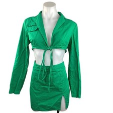 PrettyLittleThing Green Cut-Out Waist Long Sleeve Utility Style Mini Dress Sz 6