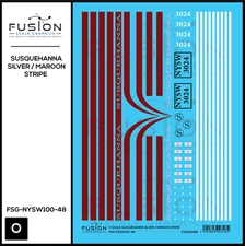 O Scale Susquehanna SD40-2 Silver w/ Maroon Stripe 3024 Decal Set