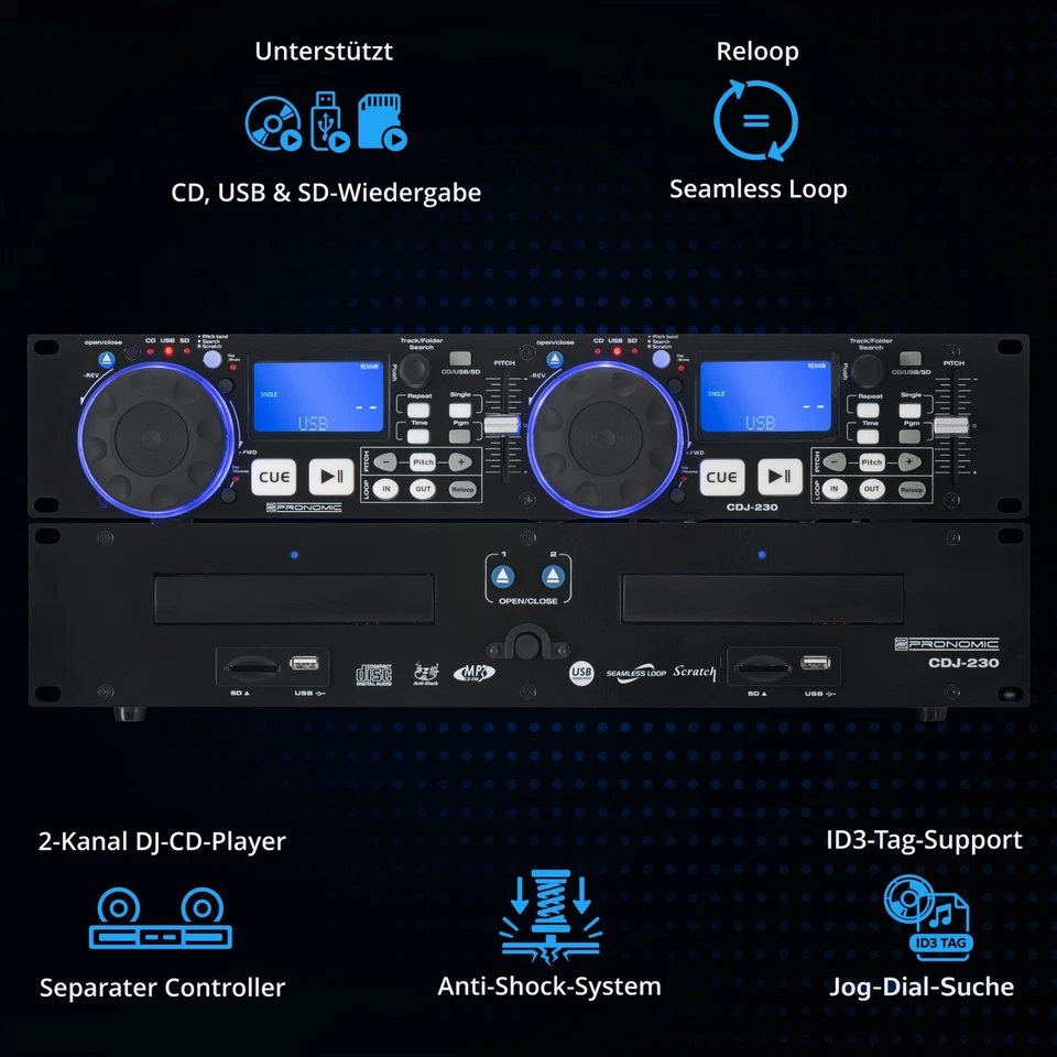 Platine Double Lecteur CD DJ PA USB Mp3 SD Card Sono Effets Pitch Loop Jogwheels - Photo 2/4