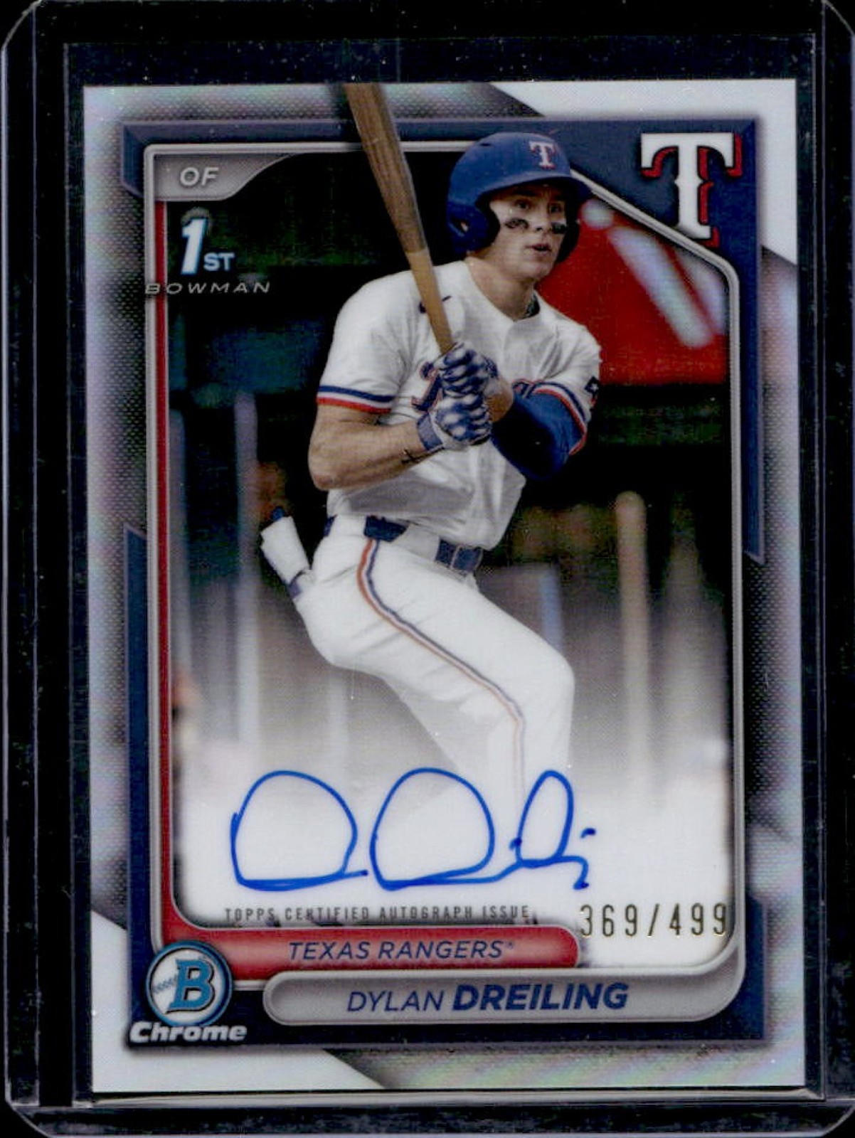 2024 Bowman Draft Dylan Dreiling Chrome Auto Refractor 1st #/499 Rangers