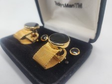 Today's Man Cufflinks Gold-Tone Black Onyx  Crystal Cuff link  Stud Set